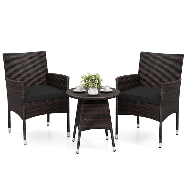 Tangkula 3 Piece Patio Furniture Set | Hand-Woven PE Wicker Conversation Set